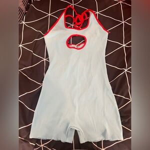 Fashion Nova Sky Blue Bodysuit with Red Accents